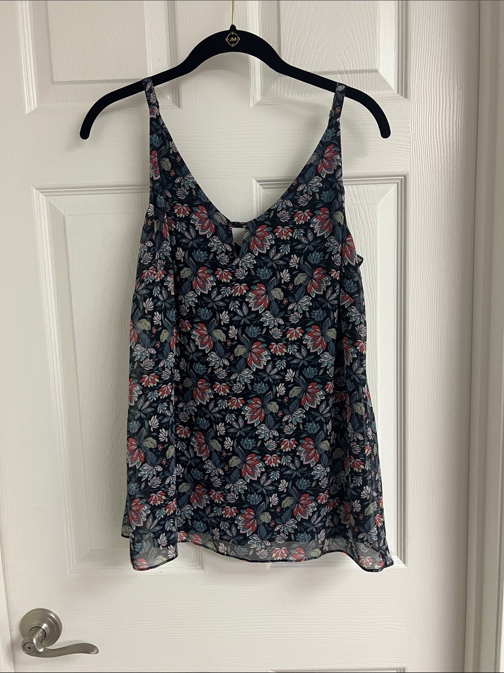 CAbi Navy Floral V-Neck Spaghetti Strap Camisole